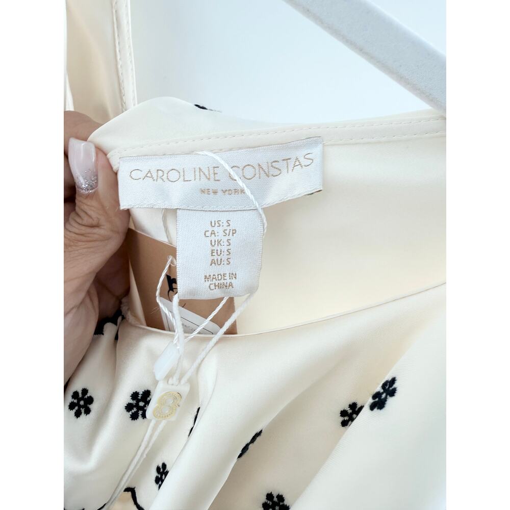NWT Caroline Constas Arleen Embroidered Satin Maxi Dress with Ruffles Cream S - Picture 4 of 5